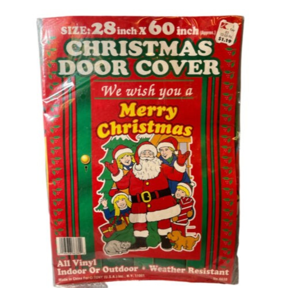 Vintage NOS VTG SANTA merry christmas VINYL DOOR COVER‎ 28" X 60" XMAS outdoor